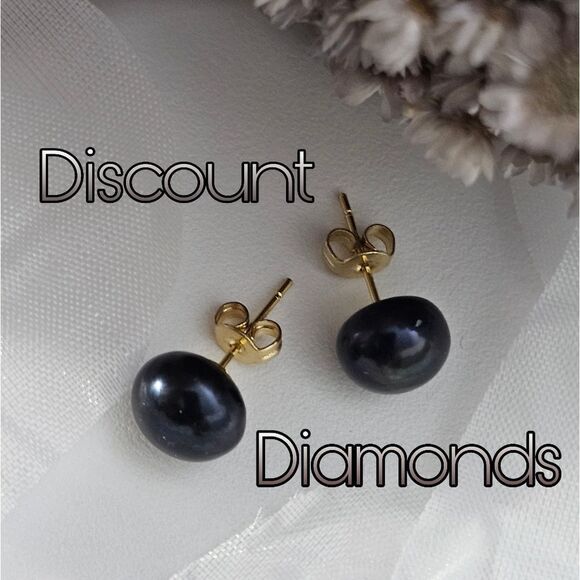 Natural Real Black South Sea Pearl  9 mm stud earrings and Real 14K Real Gold - Picture 2 of 6